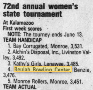 Beulah Bowling Center (Tenpin) - 1999 Mention